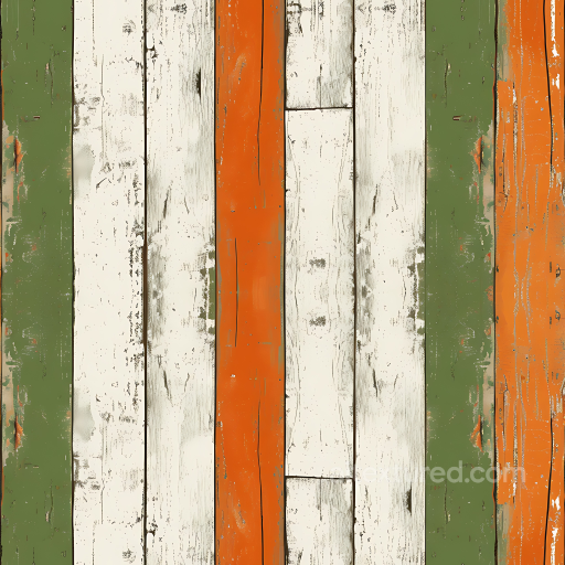 Rustic Painted Wood Planks PBR Texture with Distressed Green, Orange, and White Finish seamless Wood PBR texture