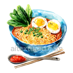 seamless Watercolor-Style Ramen Breakfast Bowl with Eggs and Greens texture 8k free download PBR