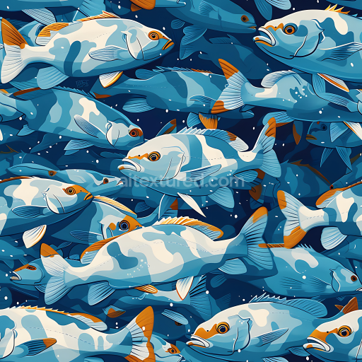 Preview — Seamless 3D aquatic fish camouflage PBR texture with blue and orange stylized pattern