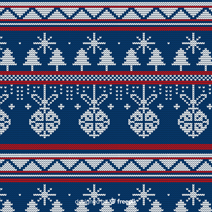 Knitted Christmas Fabric with Tree and Ornament Pattern seamless PBR texture preview