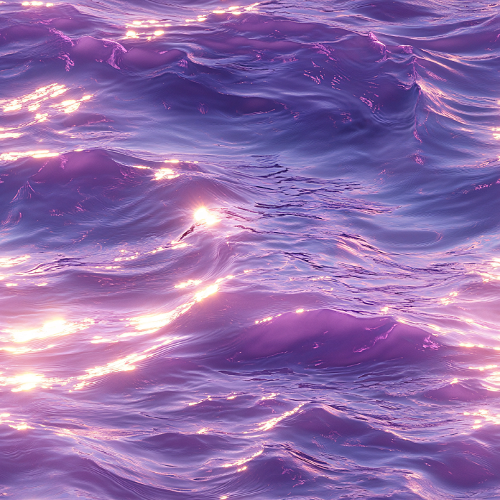 Water with Stylized Purple Ocean Waves & Reflective Highlights seamless PBR texture preview