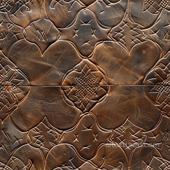 patterned distressed brown leather PBR texture with ornate embossing Leather texture preview