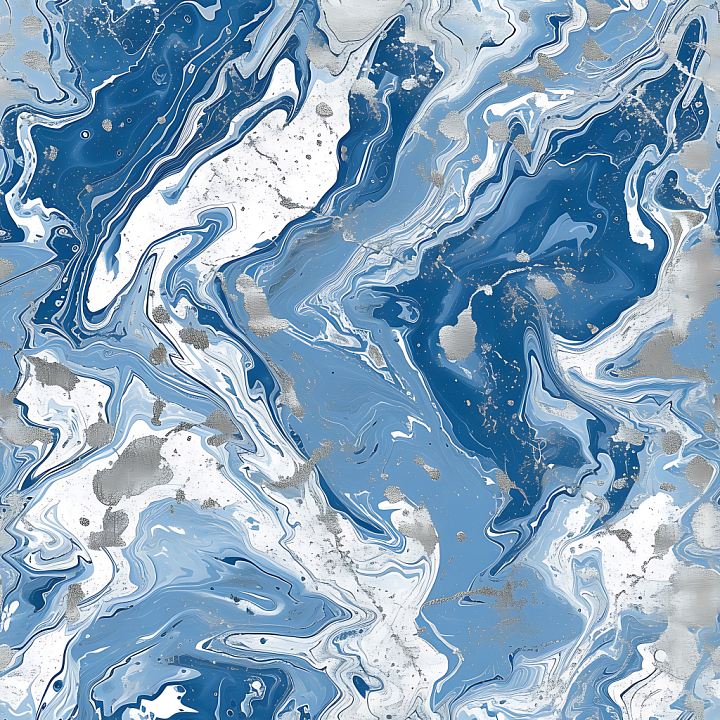 Icy Blue and Silver Marble with Fluid Veins seamless PBR texture preview
