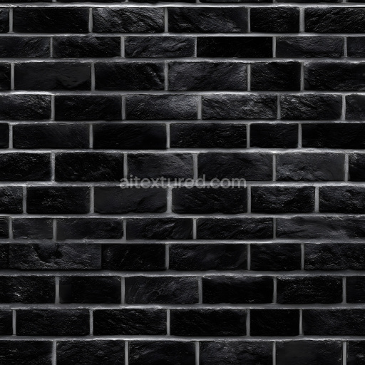 Seamless 3D PBR Texture of Black Cracked Brick Wall with Rough Surface