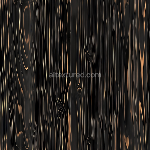 Seamless 3D Charred Black Wood Planks PBR Texture with Deep Grain and Knots