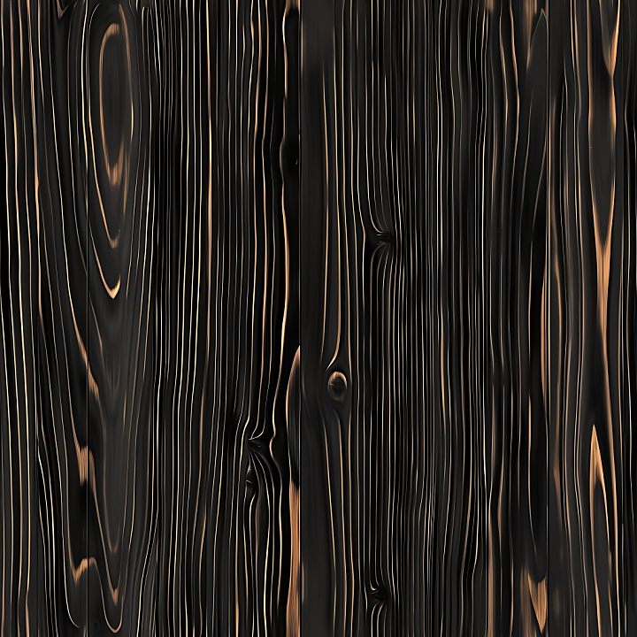 Charred Black Wood Planks with Deep Grain and Knots seamless PBR texture preview