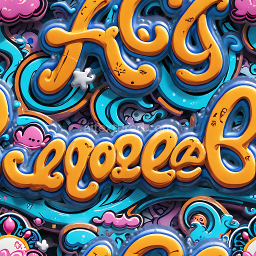 Seamless 3D PBR Graffiti Texture Featuring Vibrant Glossy Cartoon Spray Paint