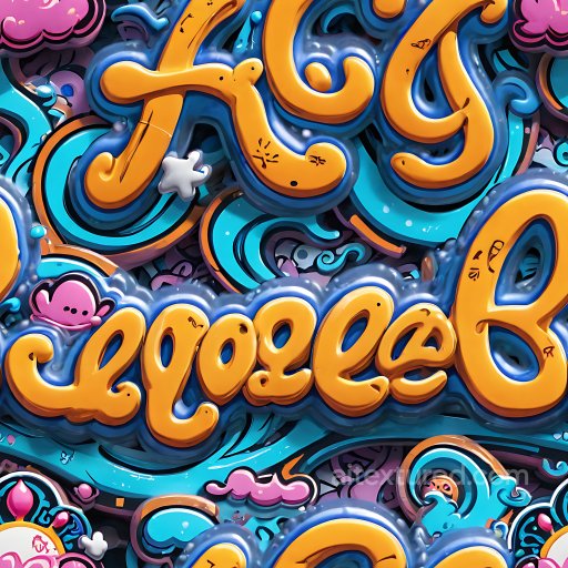 Seamless 3D PBR Graffiti Texture Featuring Vibrant Glossy Cartoon Spray Paint texture preview