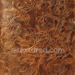 seamless Seamless 3D PBR embossed floral pattern brown leather texture with rich vintage finish texture 8k free download PBR