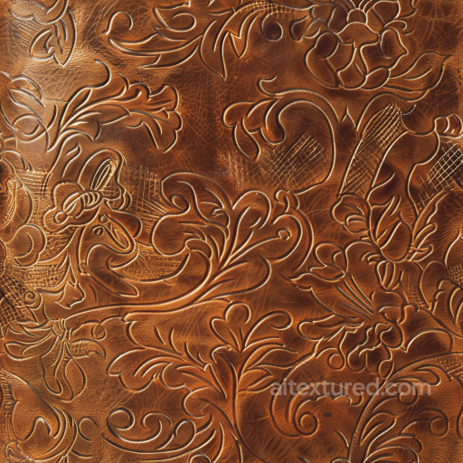 Embossed Floral Pattern Brown Leather Texture With Rich Vintage Finish seamless Leather PBR texture