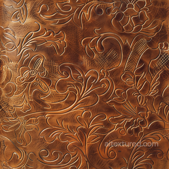 Embossed Floral Pattern Brown Leather Texture With Rich Vintage Finish Leather texture preview