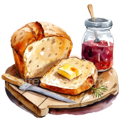seamless Irish Soda Bread Breakfast with Butter and Jam Watercolor Illustration texture 8k free download PBR