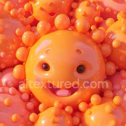 seamless Seamless 3D Inflated PBR Texture Featuring Glossy Orange Vinyl Bubbles with Smiling Faces texture 8k free download PBR
