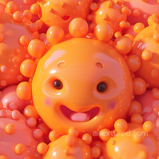 Inflated PBR Texture Featuring Glossy Orange Vinyl Bubbles with Smiling Faces seamless Inflated PBR texture