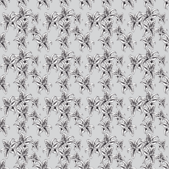 Detailed Black and White Wild Flower Sketch Pattern seamless PBR texture preview