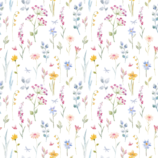 Seamless 3D PBR Wild Flower Watercolor Pattern Texture in Soft Pastels