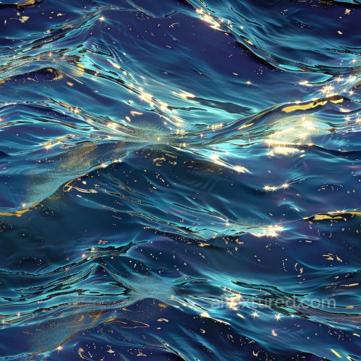 Seamless 3D PBR Glossy Texture Featuring Deep Blue Reflective Water Surface with Gold Spa… texture preview
