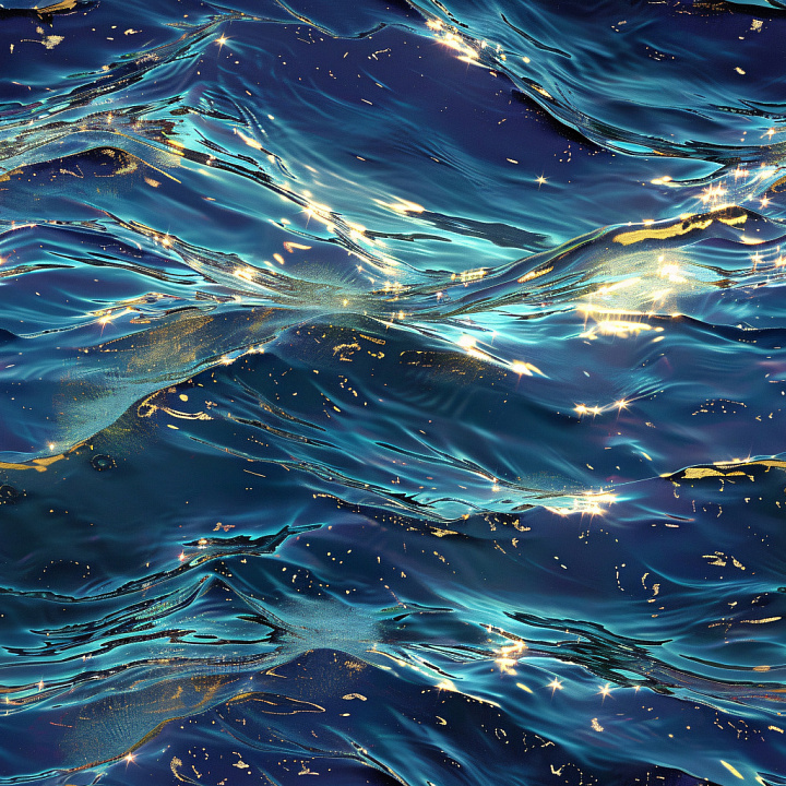 Glossy Featuring Deep Blue Reflective Water Surface with Gold Sparkles seamless PBR texture preview