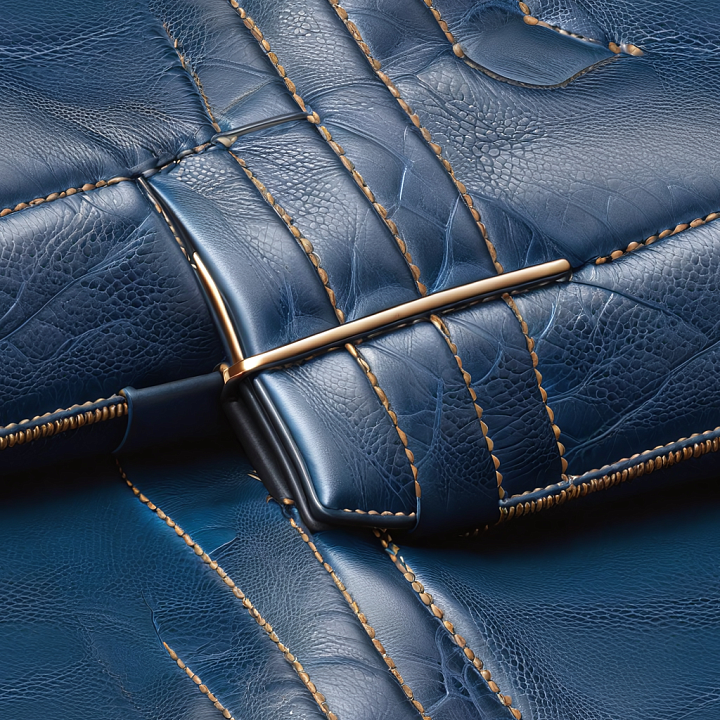 Blue Crocodile Grain Leather with Detailed Stitching and Metallic Accen… seamless PBR texture preview