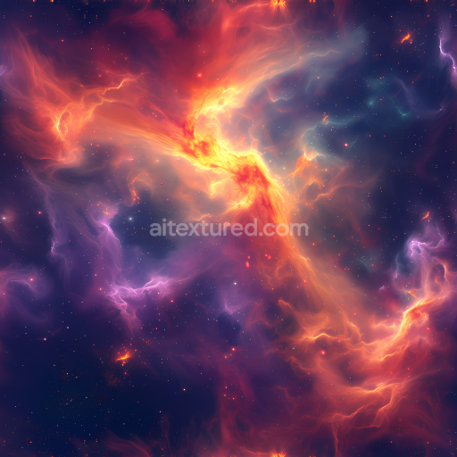 Seamless 3D Space PBR Texture Featuring Fiery Nebula Clouds and Starfield