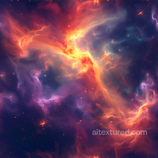 Space PBR Texture Featuring Fiery Nebula Clouds and Starfield seamless Star, space, planets PBR texture