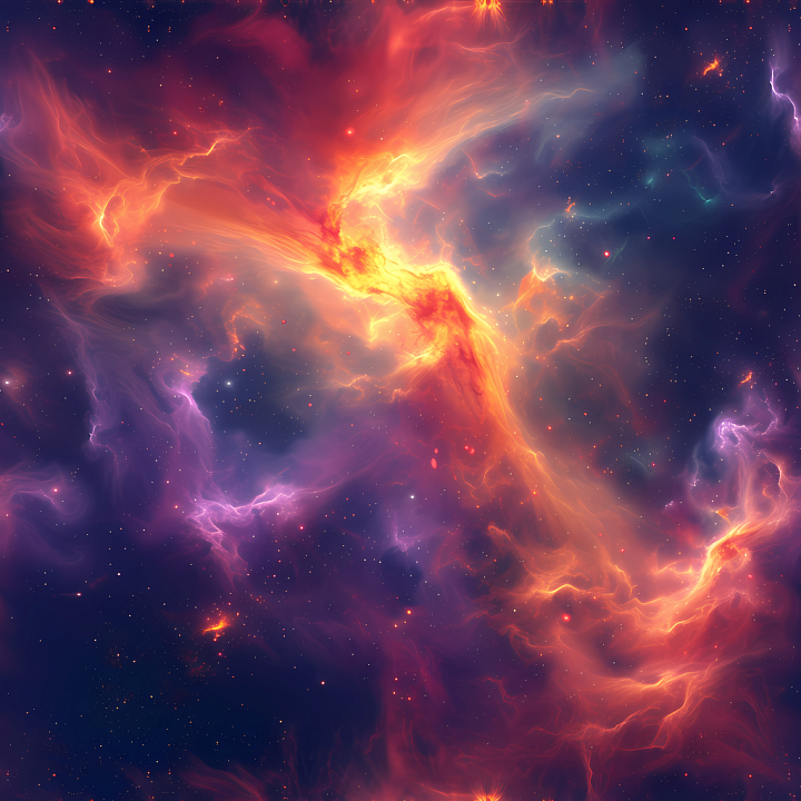 Space Featuring Fiery Nebula Clouds and Starfield seamless PBR texture preview
