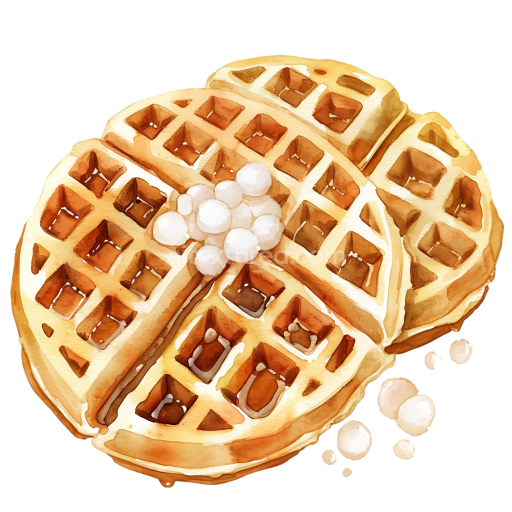 Watercolor Illustration of Belgian Liege Waffles with Pearl Sugar Breakfast
