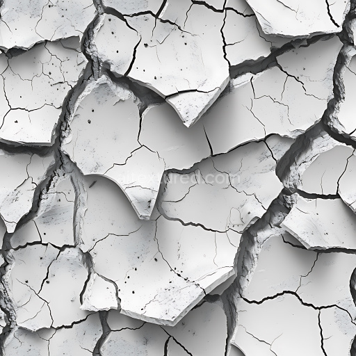 Seamless 3D PBR Cracked Dry Earth Texture with Large Deep Fissures and Light Gray Surface