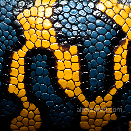 Reptilian Skin PBR Texture Featuring Vibrant Yellow and Blue Scales seamless Skin PBR texture