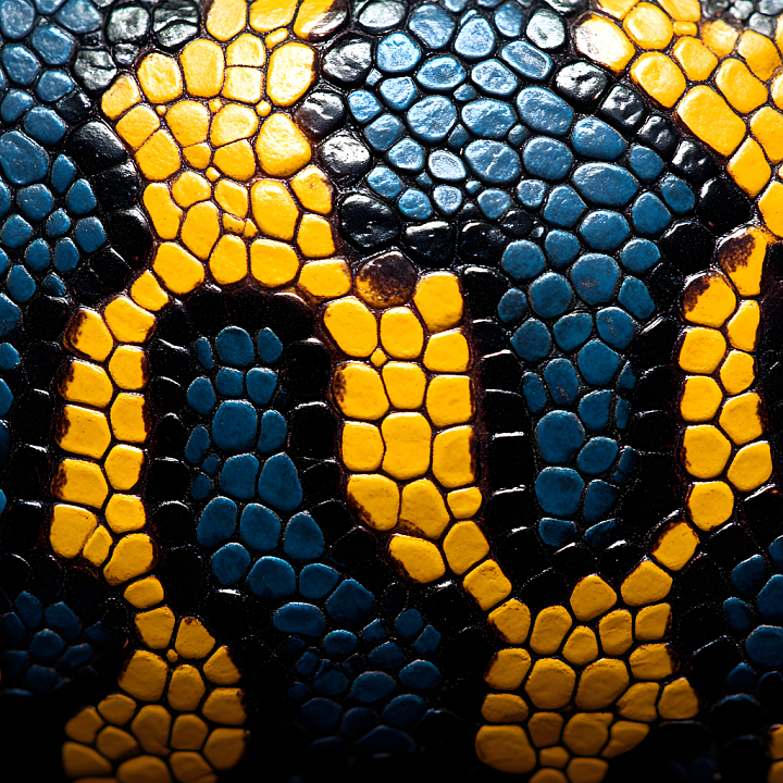 Reptilian Skin Featuring Vibrant Yellow and Blue Scales seamless PBR texture preview