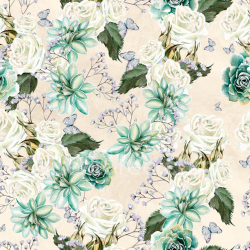 seamless Seamless Floral Fabric 3D PBR Texture with Pastel Roses and Succulents texture 8k free download PBR