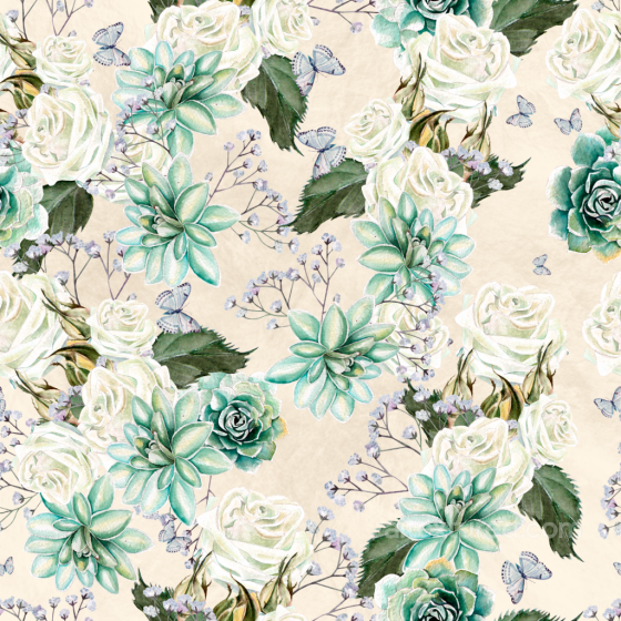 Seamless Floral Fabric 3D PBR Texture with Pastel Roses and Succulents Flower texture preview