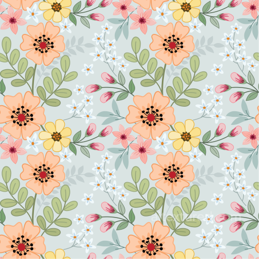 Pastel Floral Fabric Pattern Seamless Texture with Leaves and Buds seamless Floral  PBR texture