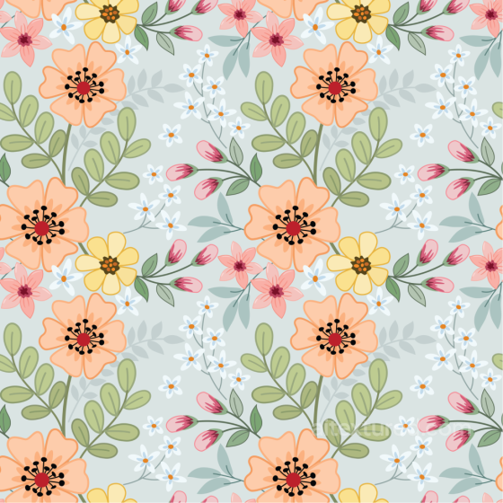 Pastel Floral Fabric Pattern Seamless Texture with Leaves and Buds Floral texture preview