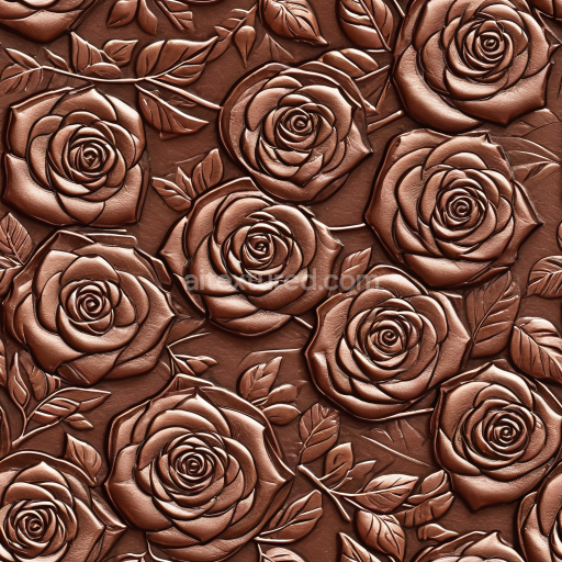 Seamless 3D embossed rose leather PBR texture with rich brown tones