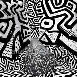 seamless Seamless 3D PBR texture of bold black and white graffiti with abstract tribal patterns texture 8k free download PBR