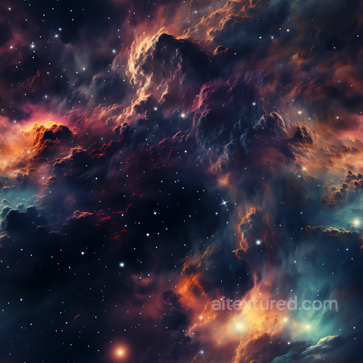 Space PBR Texture Featuring Fiery Nebula Clouds and Starfield seamless Star, space, planets PBR texture