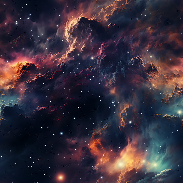 Space Featuring Fiery Nebula Clouds and Starfield seamless PBR texture preview