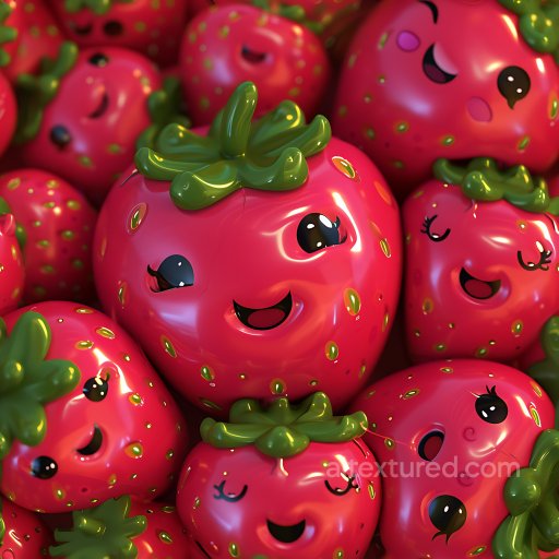 Inflated PBR Texture of Glossy Vinyl Strawberries with Smiling Faces seamless Inflated PBR texture