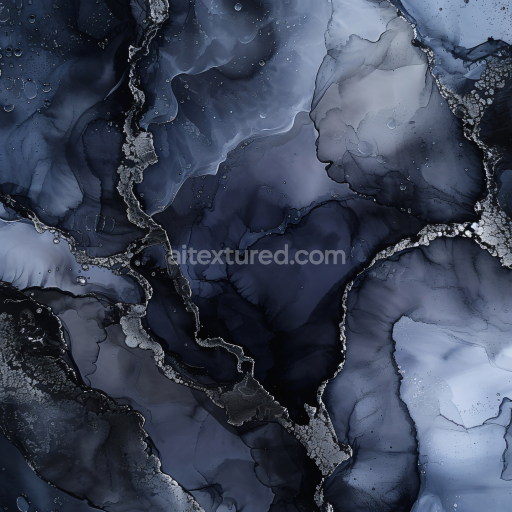 Seamless 3D Alcohol Ink PBR Texture Featuring Smoky Navy Blue Fluid Veins