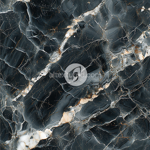 Seamless 3D Black Marble PBR Texture Featuring Polished Surface and Intricate Gold Veining