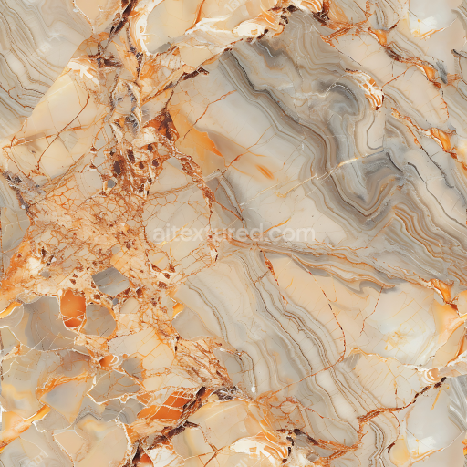 Seamless 3D Breccia Oniciata Natural Marble PBR Texture with Polished Orange and Cream Veins
