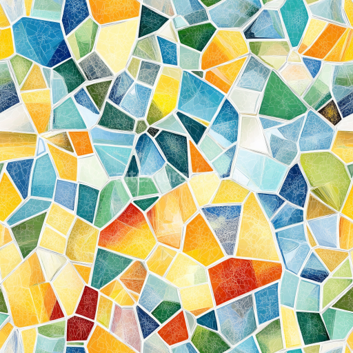 Seamless 3D PBR texture of colorful cracked glass mosaic tiles with irregular shapes and… texture preview