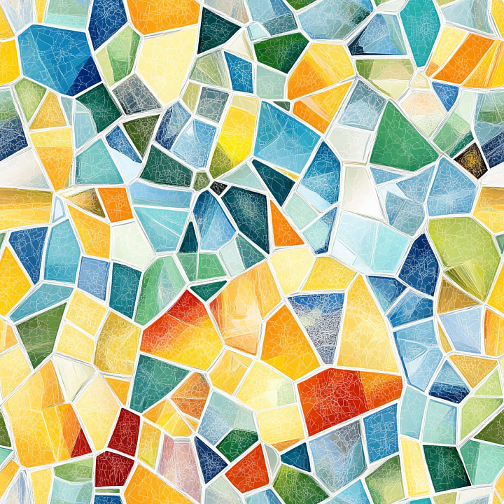 Of Colorful Cracked Glass Mosaic Tiles With Irregular Shapes And Vibran… seamless PBR texture preview