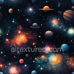 seamless Seamless 3D Space PBR Texture Featuring Vibrant Galaxy Clouds and Diverse Planets texture 8k free download PBR