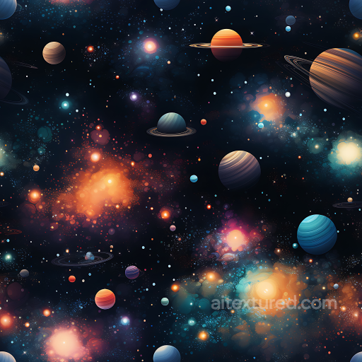 Space PBR Texture Featuring Vibrant Galaxy Clouds and Diverse Planets seamless Star, space, planets PBR texture