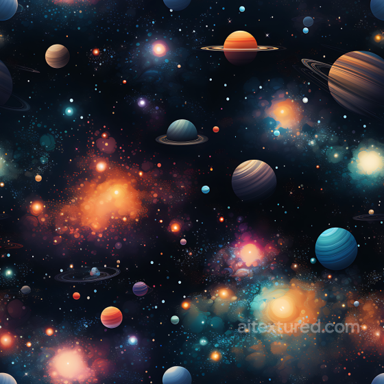 Space PBR Texture Featuring Vibrant Galaxy Clouds and Diverse Planets Star, space, planets texture preview