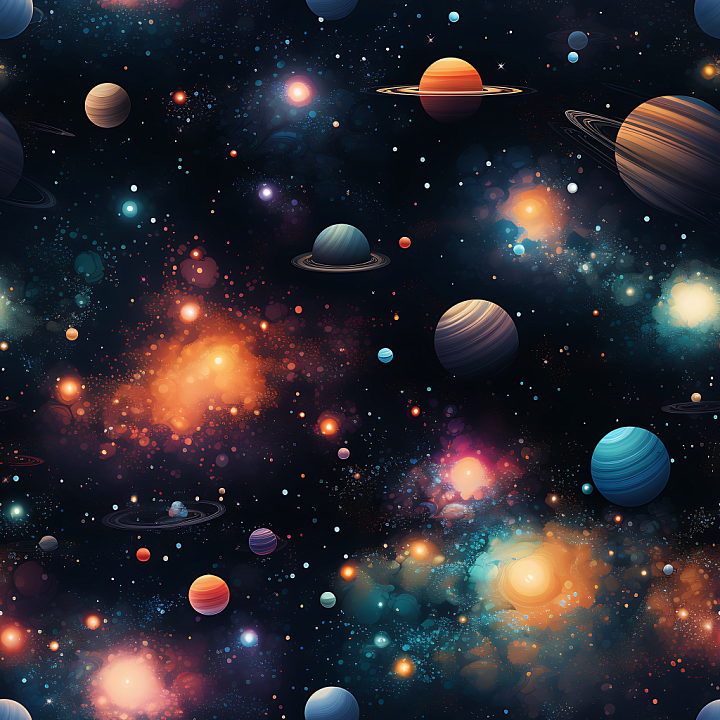 Space Featuring Vibrant Galaxy Clouds and Diverse Planets seamless PBR texture preview