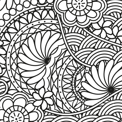 with Black and White Intricate Floral Line Art seamless White & Black PBR texture