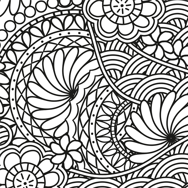 with Black and White Intricate Floral Line Art seamless PBR texture preview